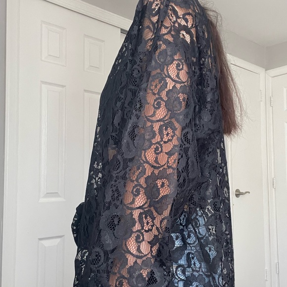 Vintage Fritz and Floyd• Black Lace Sheer Button Down Shirt/ Blouse - Picture 6 of 11